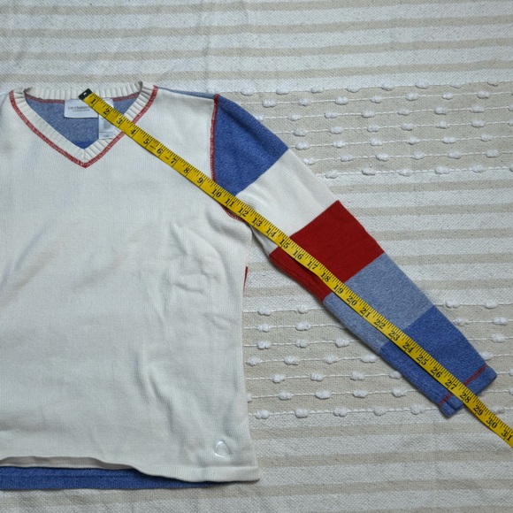 Liz Claiborne color block red white/cream and blue knit cotton sweater size s - Picture 7 of 8